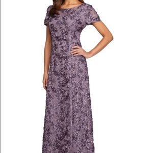 NWT Alex Evenings Sequined Lace Rosette Gown